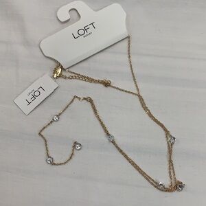 LOFT Outlet Lariat Style Gold Tone Necklace With Rhinestones - Extra Long NWT